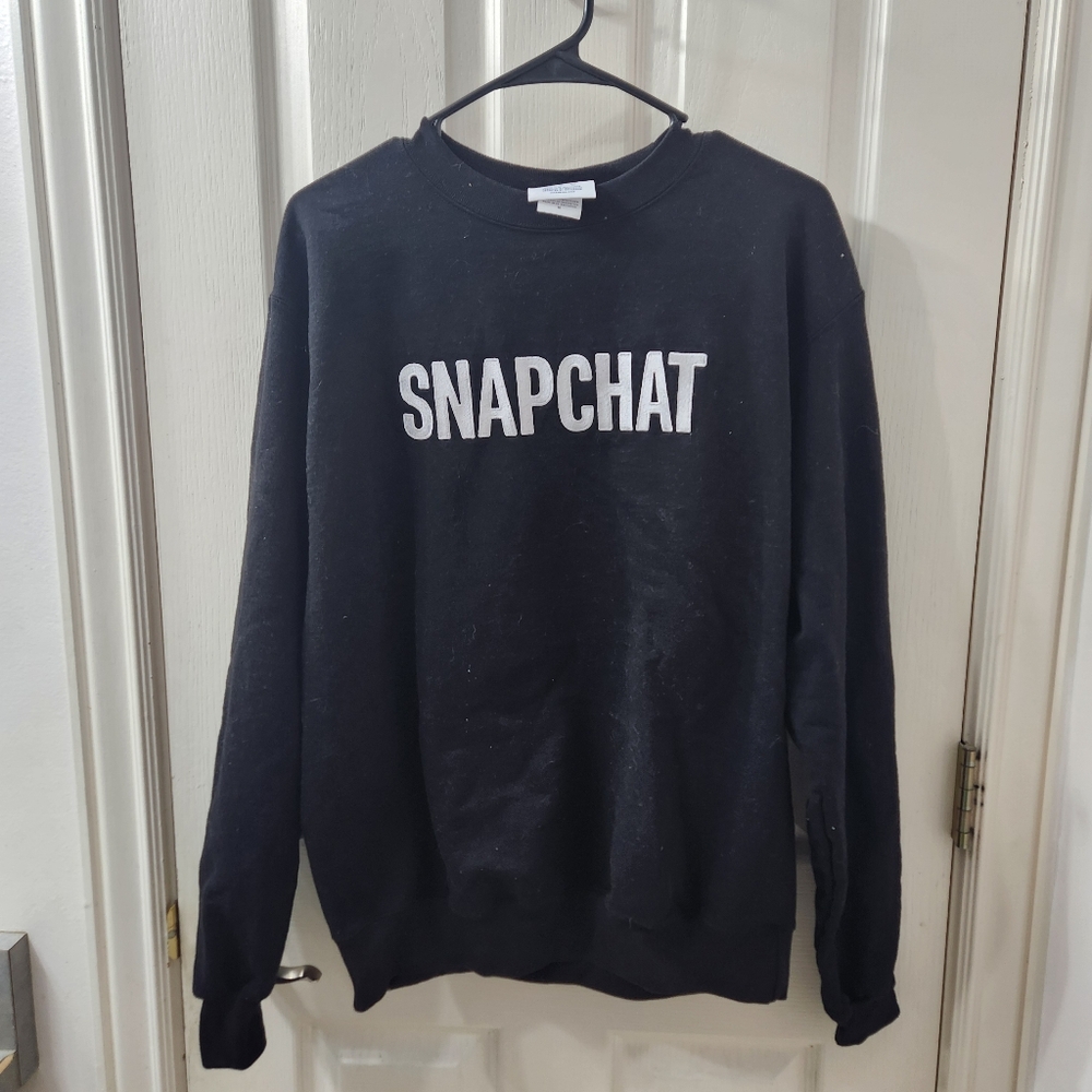 Snapchat Champion Black Crewneck Sweatshirt with Ribbed Cuffs
